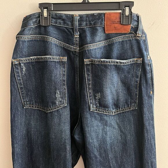Zara Women Jeans 4 Premium Denim 30x33 Dark Wash Frayed Hem Straight Leg Classic - Picture 7 of 12